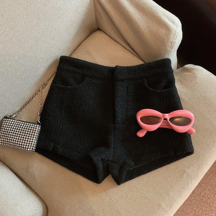 Women's High-Waisted White Tweed Wide-Leg A-Line Shorts for Spring and Autumn