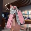 För Chevy nyckelfodral med nyckelring, Rosa äkta läder kristall nyckelfodral skyddsskal kompatibelt med Chevrolet