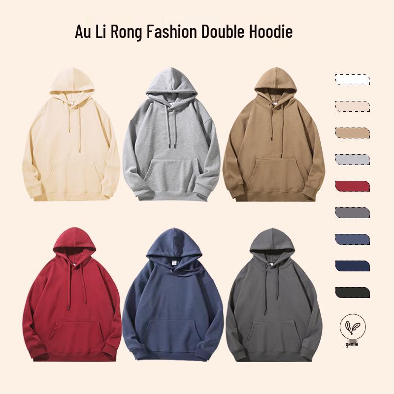 Nordic Fleece Men's Double Hood Pullover - Solid Color, Casual Loose Fit, Plus Thickness, Autumn/Winter Warm Hoodie.