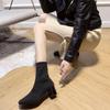 Móda 2024 Zima Horký Prodej Vysoká Kvalita Dámské Boty Čtvercová Špička Jednobarevné Střední Podpatek Rukáv Dámské Krátké Módní Kozačky