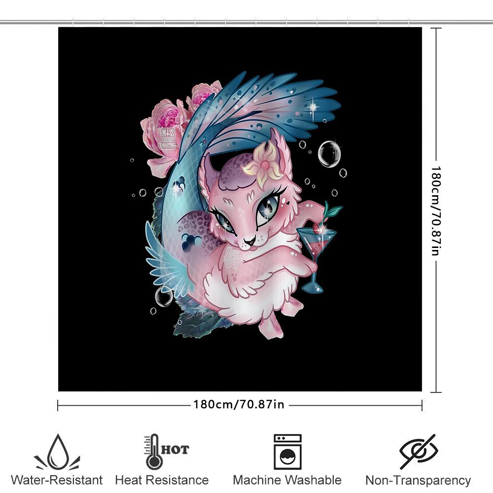 Cute Anime Cat Shower Curtain Japanese Kawaii Pastel Room Decor Bathroom Set Waterproof Home Decoration Anime Lover Gift