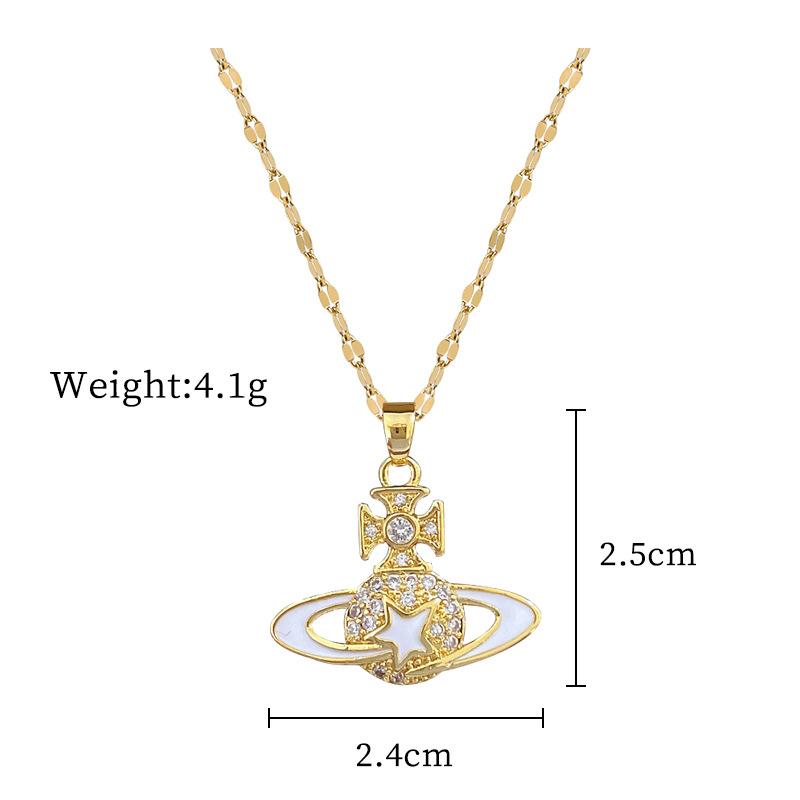 

Oil Dripping Planet Ji Light Luxury Temperament Gorgeous Full Diamond Necklace Female Versatile Clavicle Chain Titanium Steel Chain