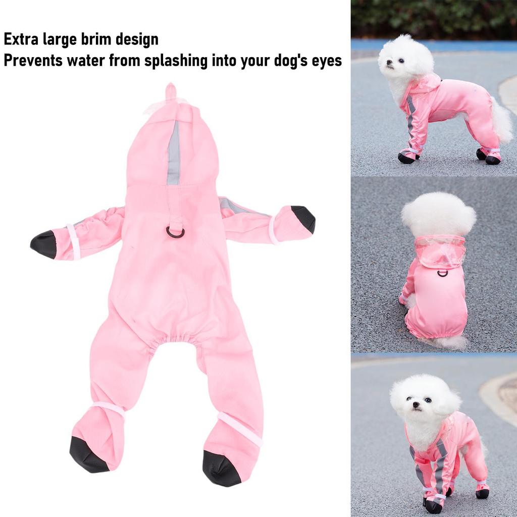 Dog Raincoat with Boots Leash Hole 4 Legged Lightweight Water Proof Dog Rain Jacket Pink M