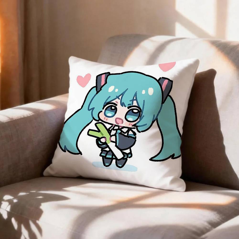CUTE Anime MMIKU SSticker Pillow Case Pattern Printed Pillowcase For Living Room Sofa Cushion Cover
