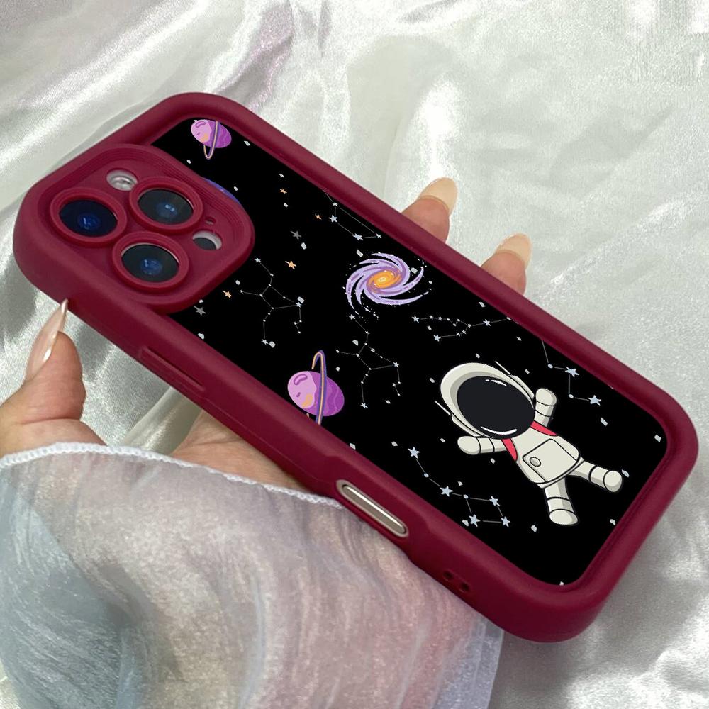 JT118 Cartoon Space Cute Astronaut for iPhone 17 16 15 Pro Max Samsung S26 S25 S24 Ultra A17 A16 A07 A56 A06 Xiaomi 15T Redmi 15c 14c Soft TPU Case