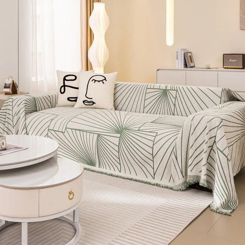 

Чехол для дивана с кисточками и геометрическим узором, синель, универсальный четырехсезонный чехол для дивана, нескользящее одеяло, современное полотенце для дивана 180x130cm1pcs