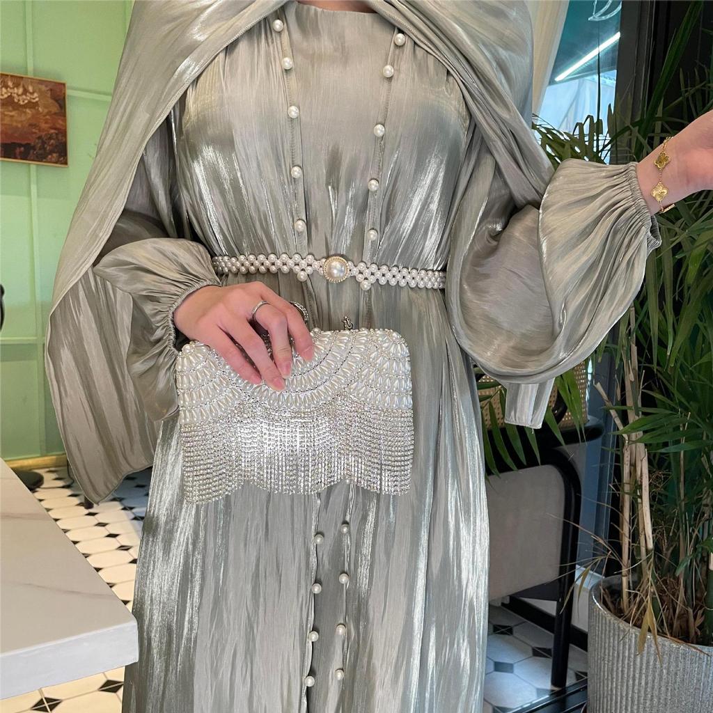 Vestido de Noite Muçulmano Transfronteiriço Feminino com Fio Fluido