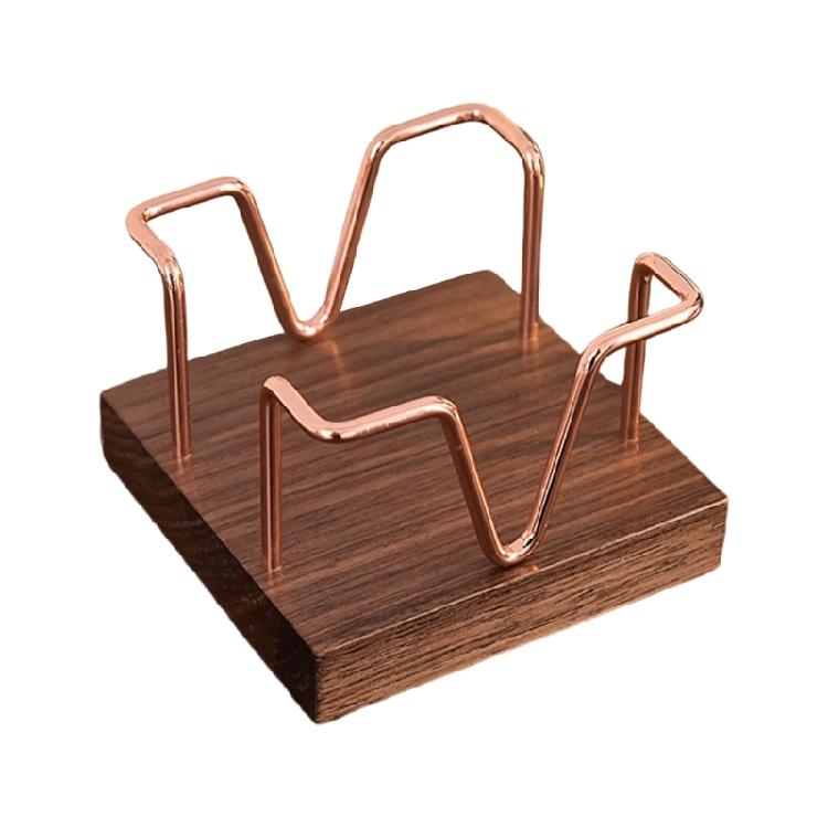 Iron Wire Note Stand with Wood Base Note Storage Box Memo Pad Block Box Note Paper Box for Desk Organization 94x94mm