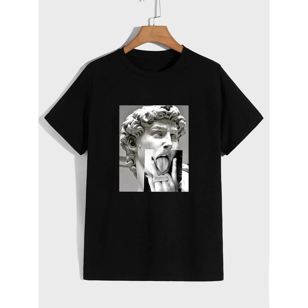 Imitation Of Statue Art Images Print T Shirt Male Casual Cotton Summer Tee Clothes Streetwear Hip Hop Street Oversized Tees