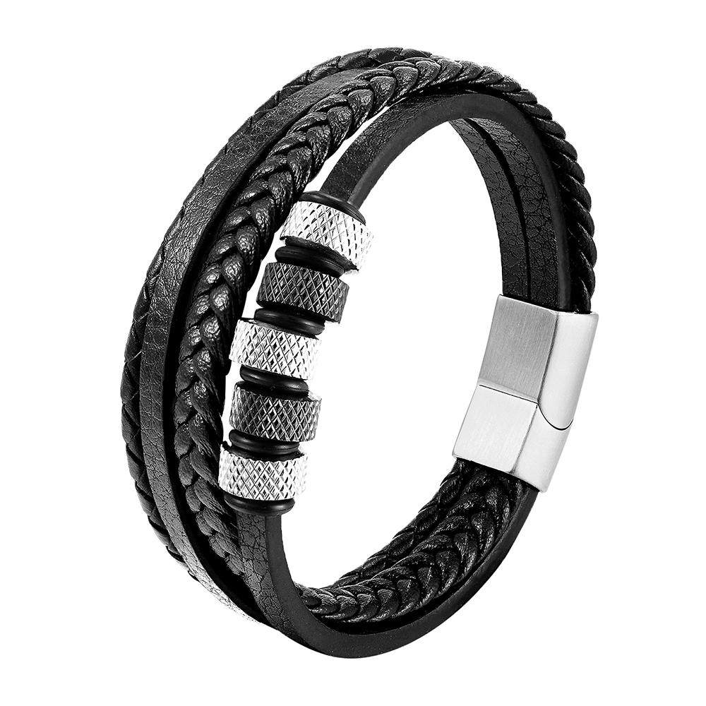 Fashion New Style Hand-woven Multi-layer Combination Accessory Stainless Steel Men's Leather Bracelet Classic Gift Big Sale