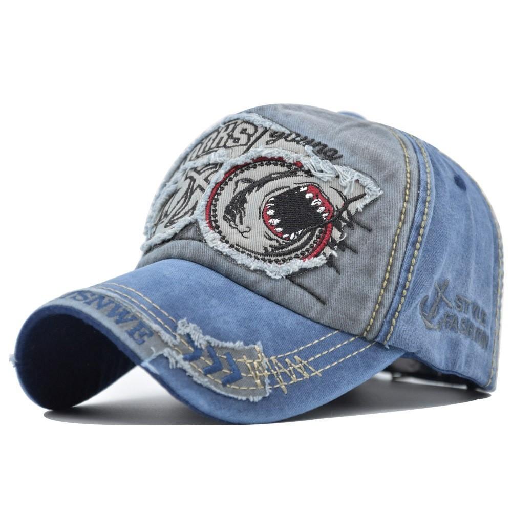 Vintage 3d Embroidered Shark Baseball Cap Cotton Material Adjustable Size For Men And Women
