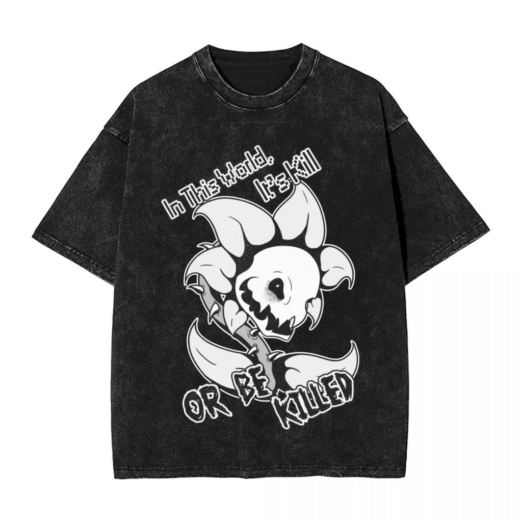Washed Cartoon T Shirts Undertale Dog Pocket Graphic TShirts Cotton Loose Streetwear Short Sleeve Tee Shirt Men Women Clothing
