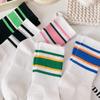 2026 Striped Crew Socks Cotton Korean Style Streetwear Casual Sport for Women Couples Fashion Mid Calf Socks
