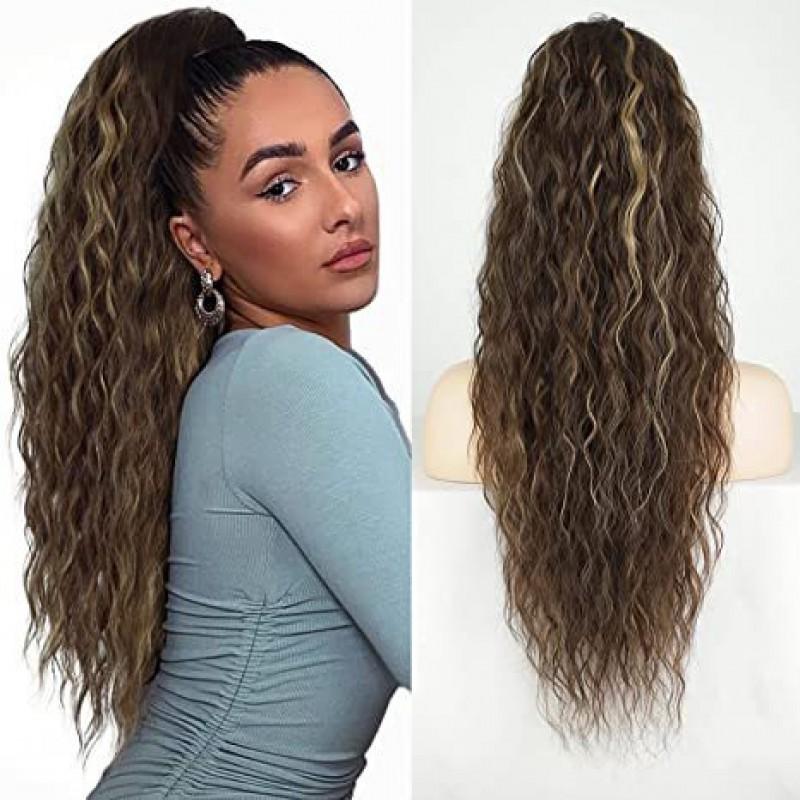 Synthetic Ponytail Hair Extension With Drawstring Wavy Long Water Wave Style Clip-in Or Tie-on Women