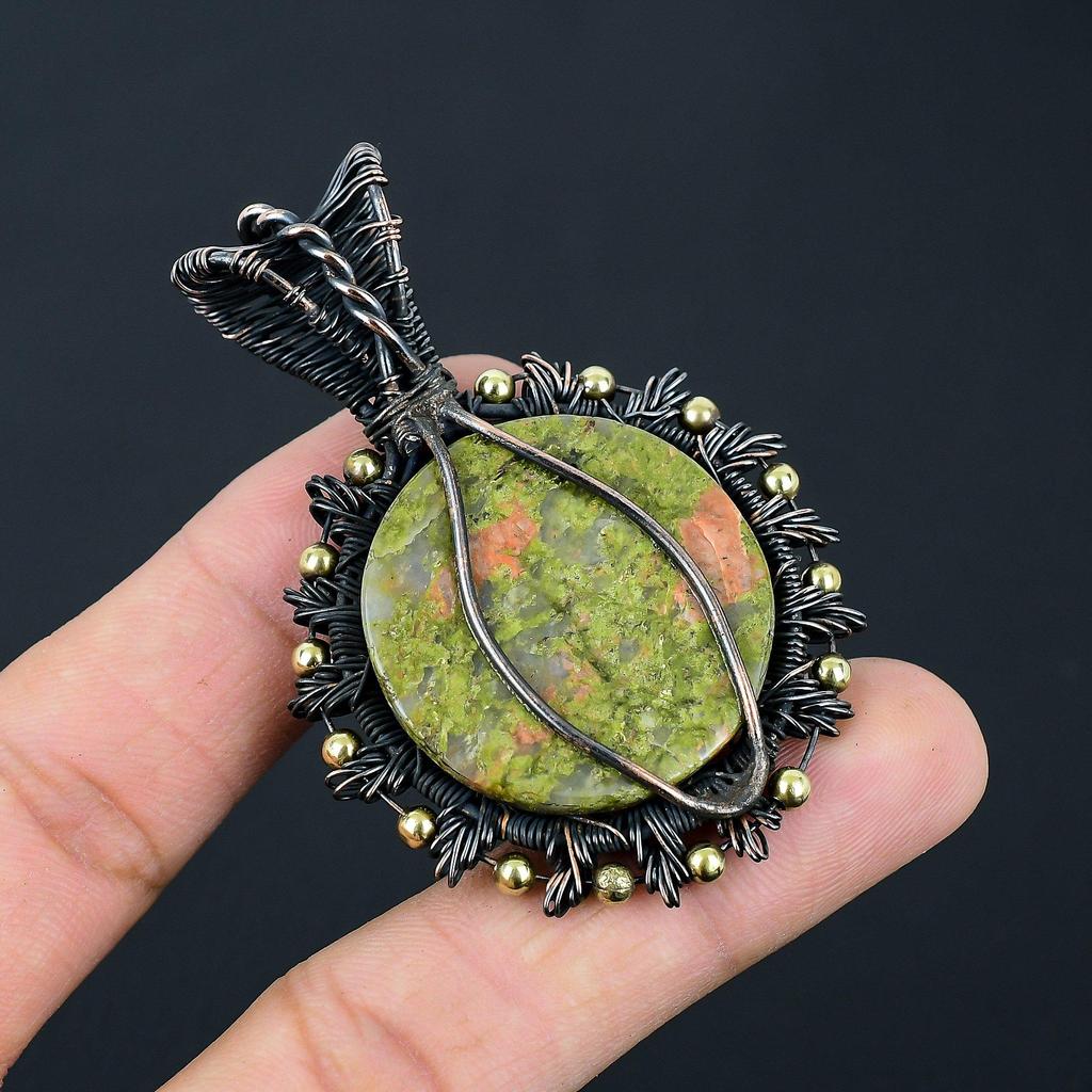 Unakite Gemstone Handmade Copper Wire Wrap Jewelry Gorgeous Pendant For Wedding Gift