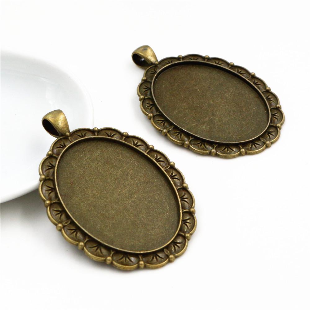 5pcs 30x40mm Inner Size Antique Silver Plated and Bronze and Black Cabochon Base Setting Charms Pendant
