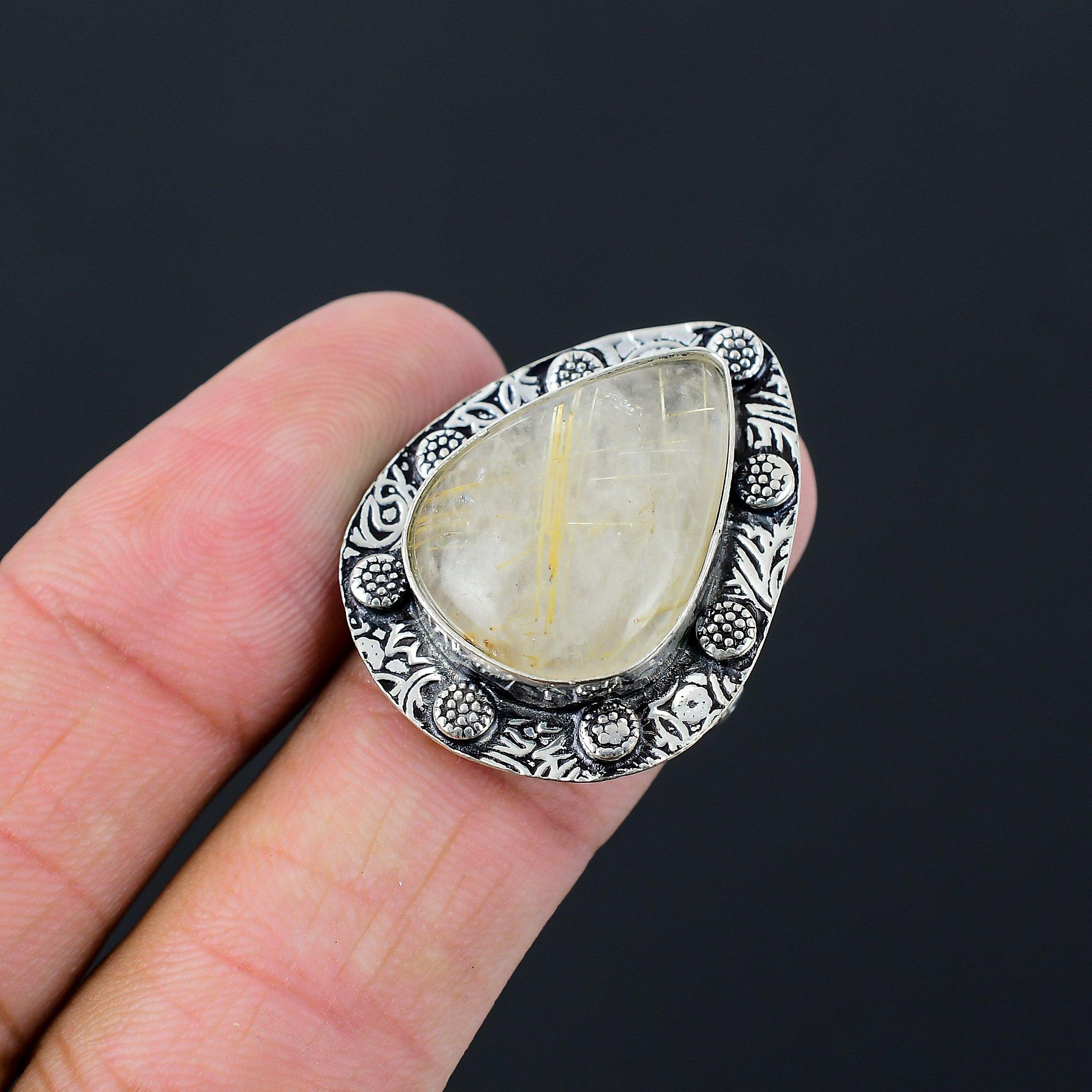 

Natural Golden Rutile Promise Multi Stone Engagement Ring Sterling Silver US 7.5 7.5