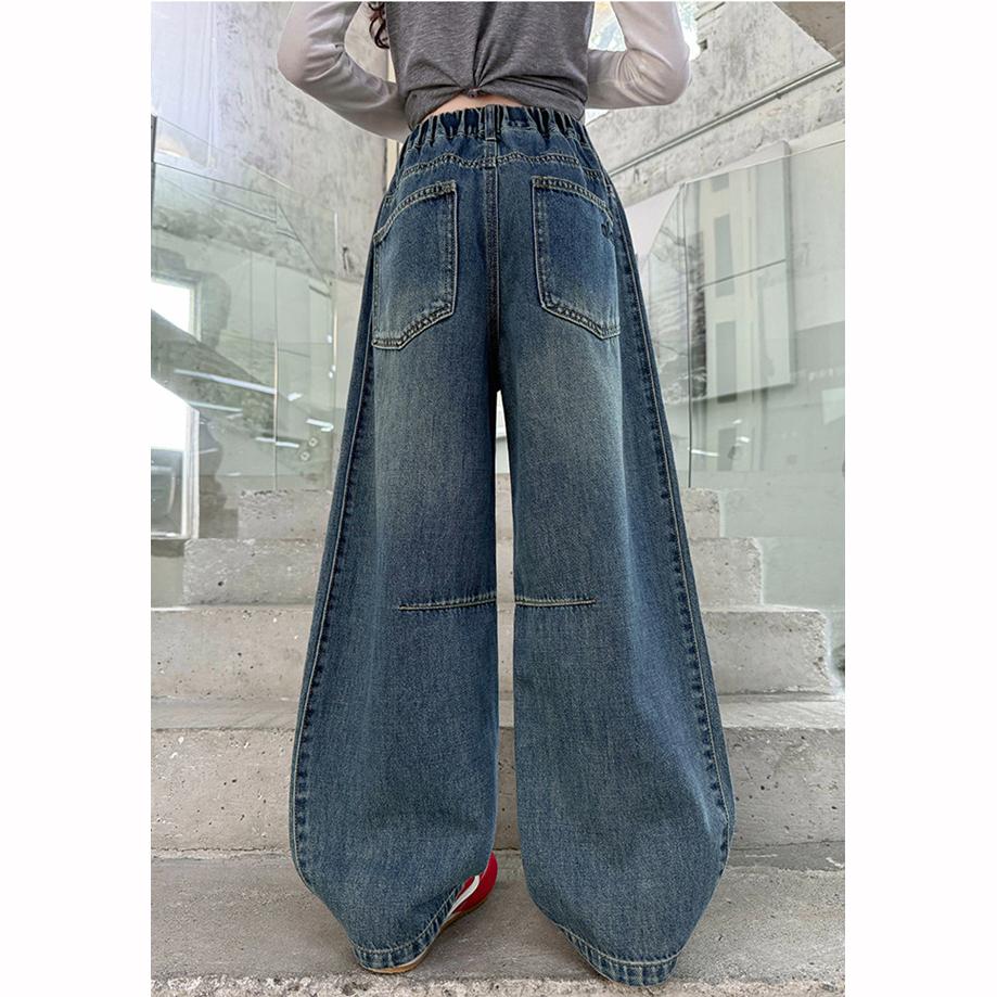 Children Winter Insulated Jeans Teen Kids Fashion Fleece Lined Street Trousers Girl Letter Embroidery Thermal Denim Pants