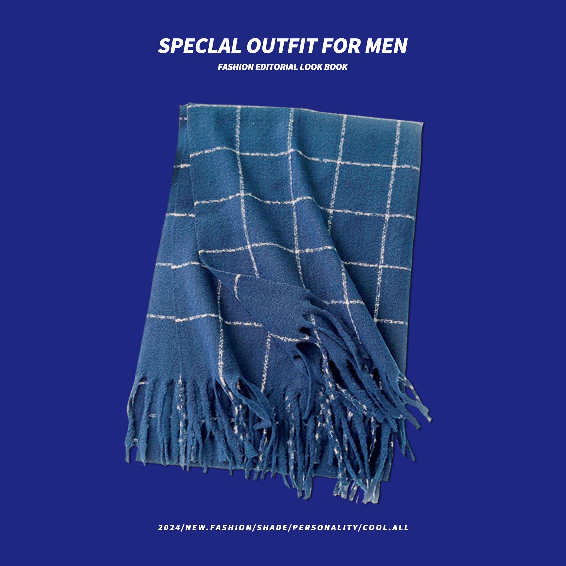 Осенне-зимний новый синий универсальный белый высококачественный клетчатый искусственный — фото 6