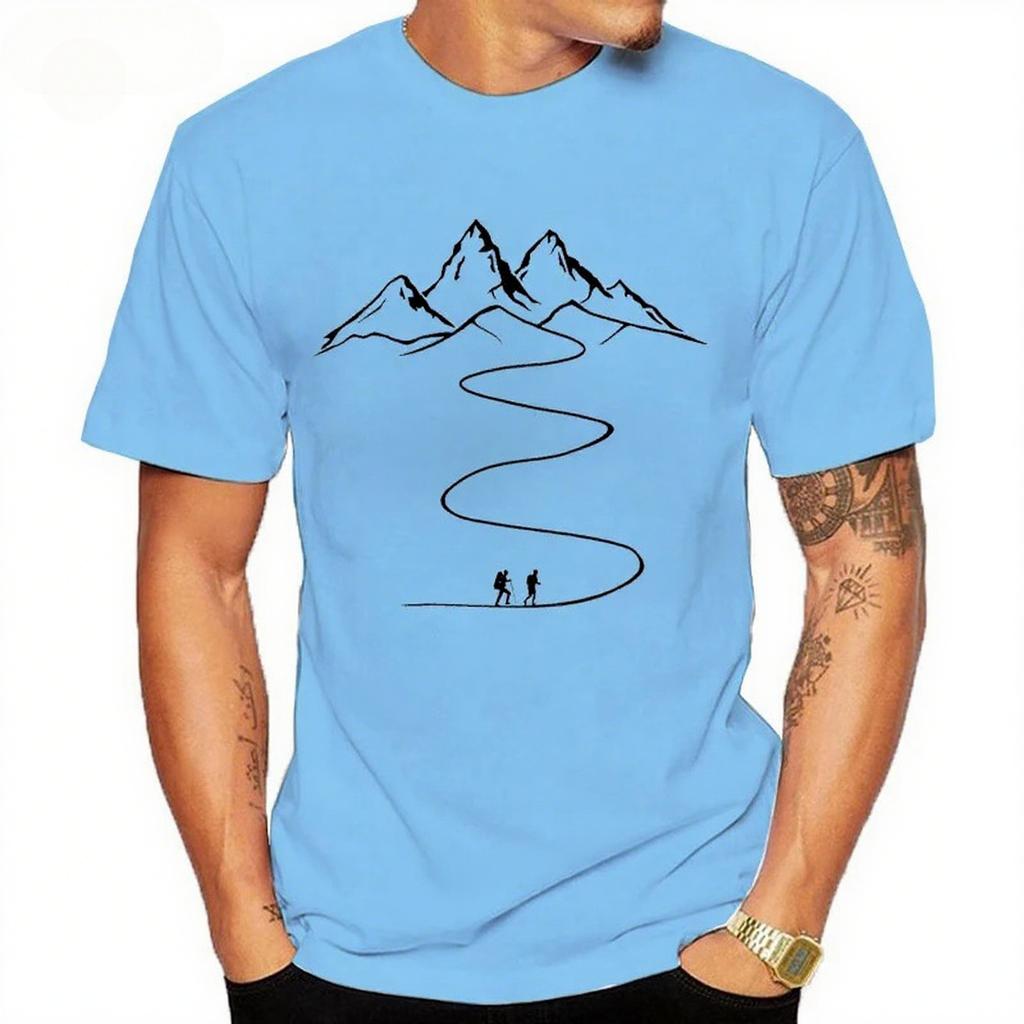 Bergpfad Grafik Bedruckte T-Shirts Sommer Rundhals Kurzarm Mode Street Herren T-Shirts