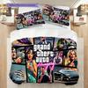 Ropa de cama con personajes vibrantes de Grand Theft Auto V (1 * funda nórdica + 2 * fundas de almohada, sin núcleo) Juego de ropa de cama de regalo de cumpleaños de Navidad plano 2D