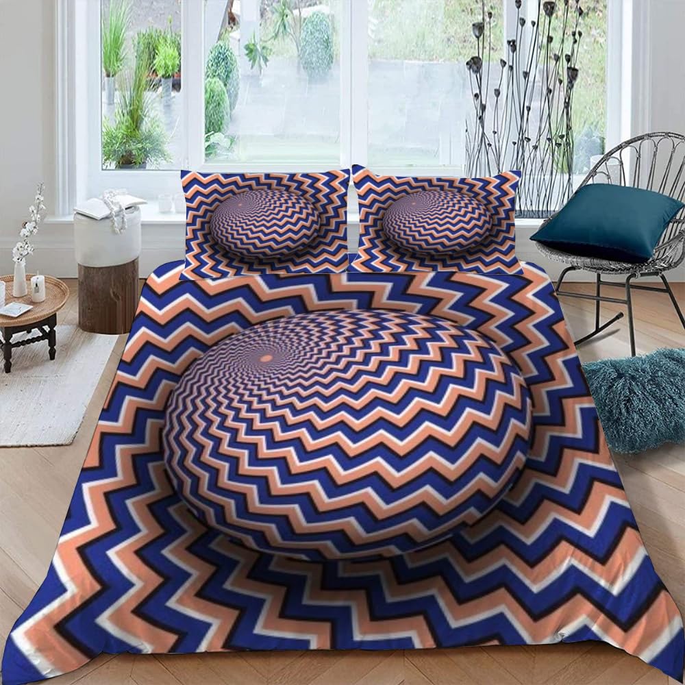 Visual Space Bedding Set Colorful Art Comforter Cover Rainbow Gradient Duvet Cover Optical Illusion Bedspread Cover Full King