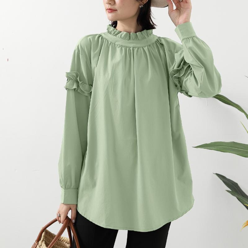 Summer Quick-drying Loose Solid Color Half-high Collar Long-sleeved Women's Shirt