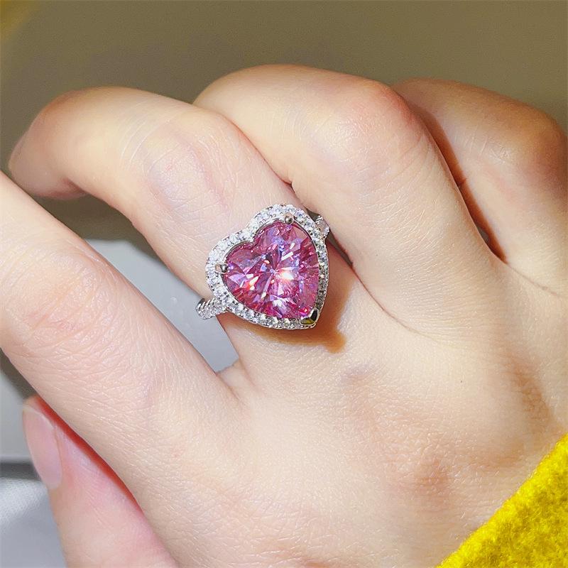 5 Carat Pink Heart Moissanite Ring - Elegant Fancy Pink Diamond, Popular European  American Fashion Series Size 14 (US 6.5)
