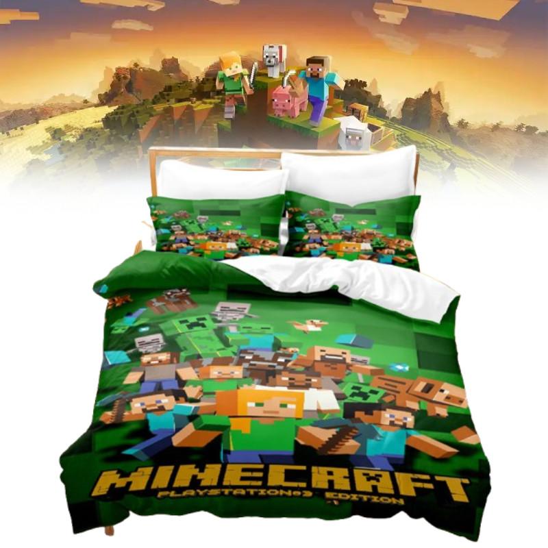 Duvet Minecraft 3d Cover Bedding Set Pillowcase Cartoon Print Single Double