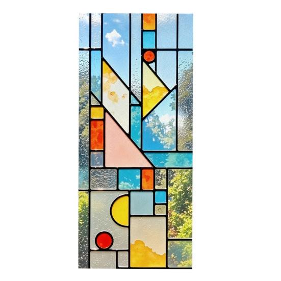 Fenster Sichtschutzfolie Statischer Glasaufkleber Klebstofffrei Blickdichte Sichtschutzfolie Retro Farbige Fensterdekoration Pflegeleicht für Badezimmer und Schlafzimmer