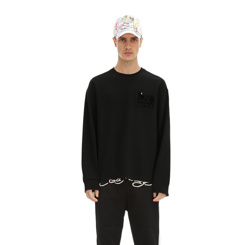 Calvin Klein Cotton Crew Neck Long Sleeve T-Shirt Men Tops Space-Black J324494