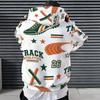 Herren Plus Size Weißer Lacrosse-Print Langarm Kapuzenpullover mit Kordelzug Kängurutasche Pullover