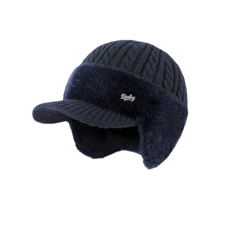 Căciulă tricotată din lână pentru bărbați, de iarnă, rezistentă la vânt, căptușită cu fleece, cu protecție pentru urechi