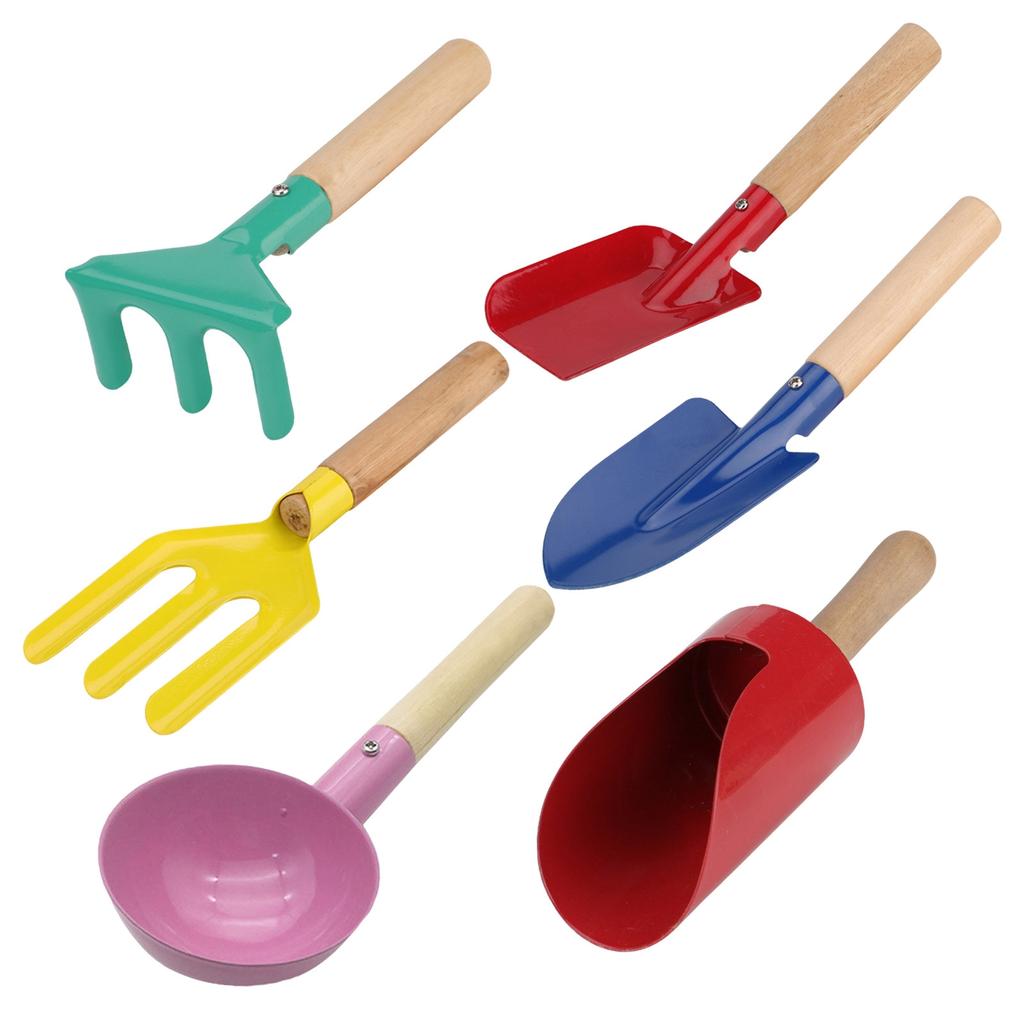 Children's Beach Toys 6 Piece Children's Gardening Tools Beach Toy Set Metal Gardening Tools With Sturdy Wooden Handles