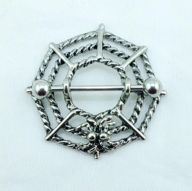 Edelstahl Spider Nippelringe - Silber & Gold Punk Stecker