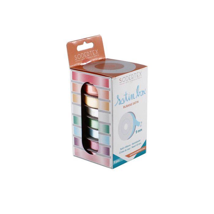 Rubans Satin - SODERTEX - Lot de 8 - Largeur 9mm - Longueur 10m - Assortiment de Couleurs