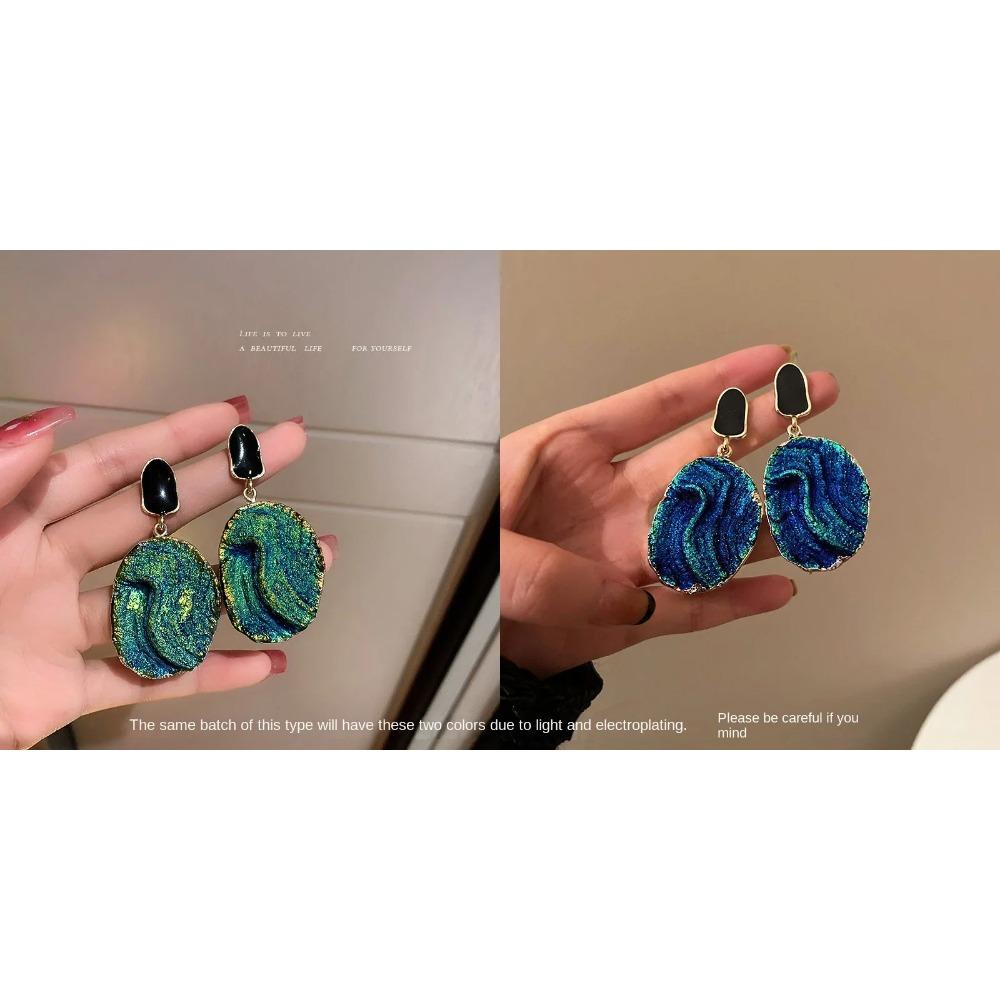 Brincos Pendentes de Resina com Óleo para Mulheres Moda Estilo Étnico Brincos Pendentes Retrô Exagerados Personalizados Zircônia Verde Presente