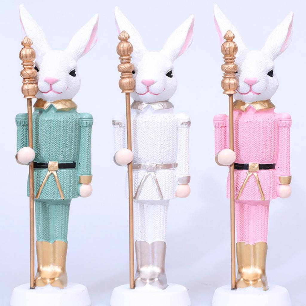 Resin Bunny Decor Easter Desk Statue Rabbit with Scepter Resin Rabbit Animal Sculpture Spring Creative Tabletop Ornaments for