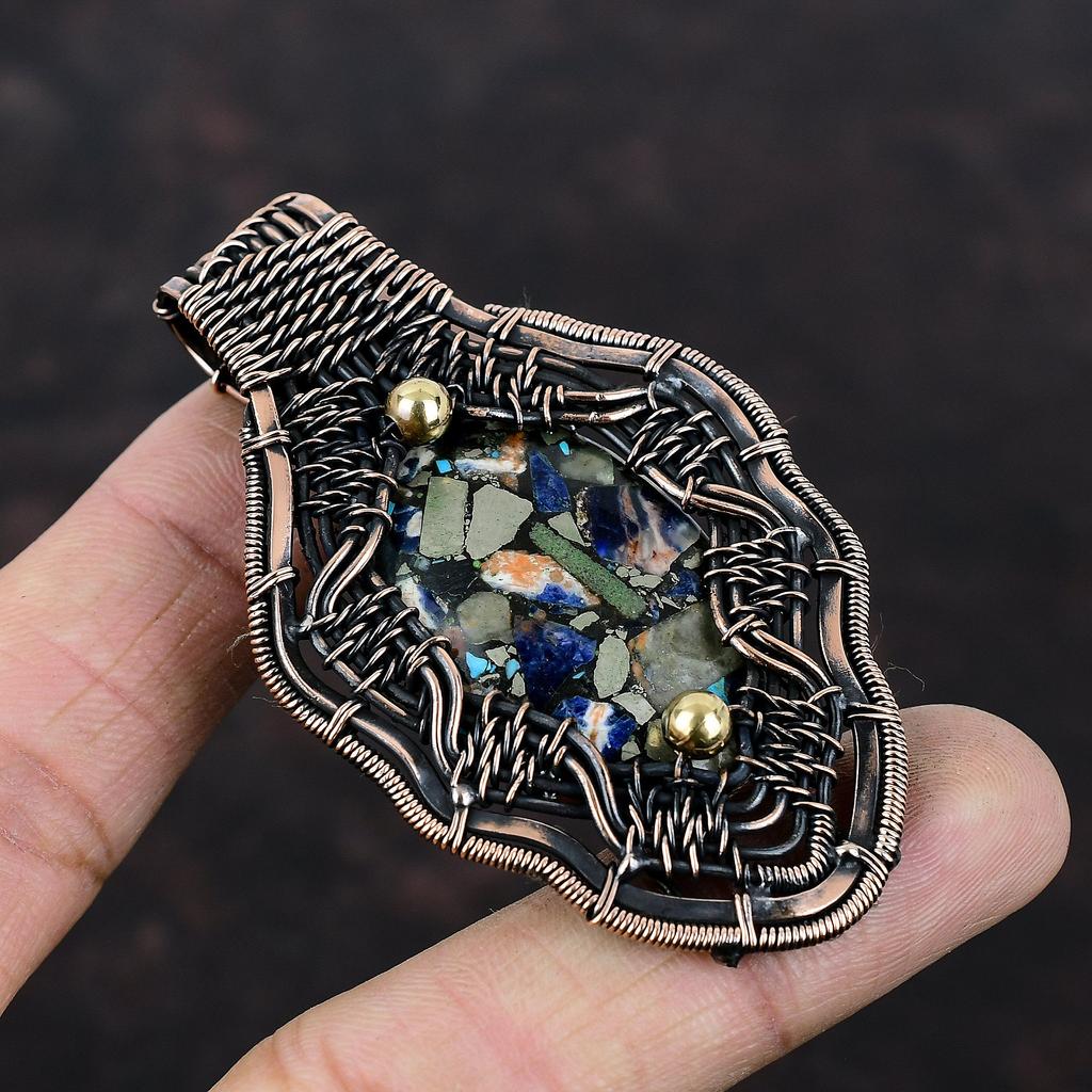 Copper Multi Turquoise Pendant Copper Wire Wrapped Pendant Multi Turquoise Jewelry Gemstone Pendant Handmade Copper Jewelry Anniversary Gift