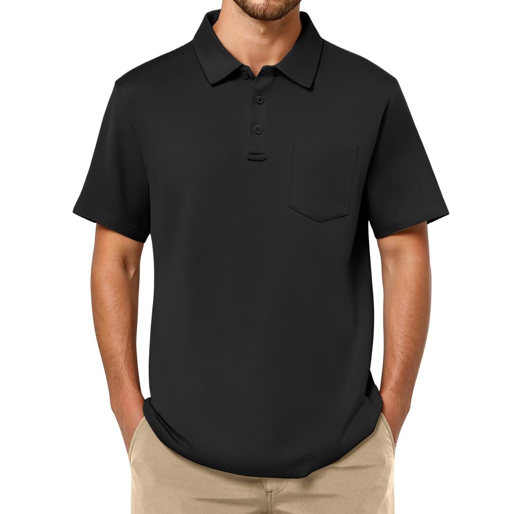 Men's Solid-color Classic Lapel Short-sleeved Sporty Casual Shirt Top