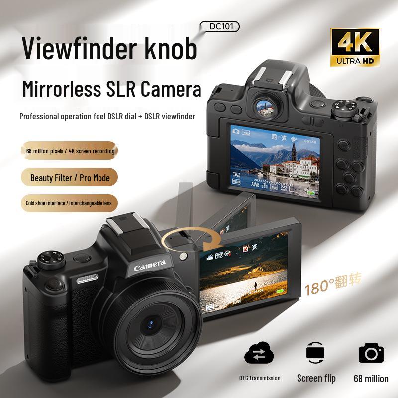 DC101 Spiegellose DSLR-Kamera mit 68 MP, Sucher, HD Beauty-Selfie und Retro-Filtern