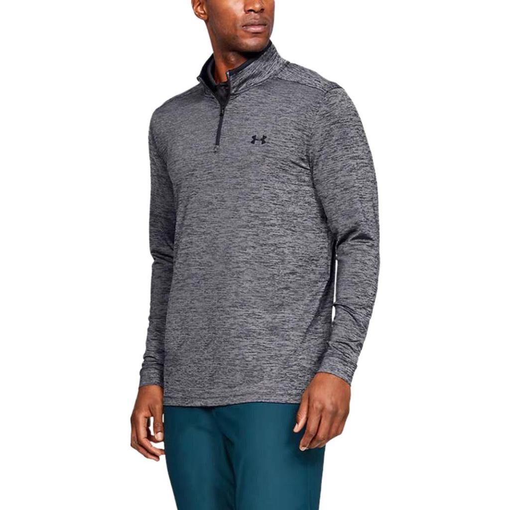 Under Armour Logo Half-Zip Sports Leisure Long Sleeve Knit Top Men Tops Gray 1327040-001