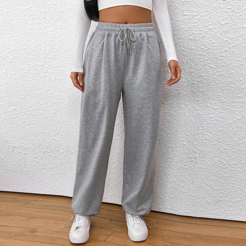 Women Casual Drawstring Solid Long Sweatpants Adjustable Cuffs S