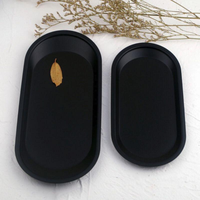 Household Black Lettering Metal Storage Tray Oval Dotted Fruit Plate Small Items Jewelry Display Tray