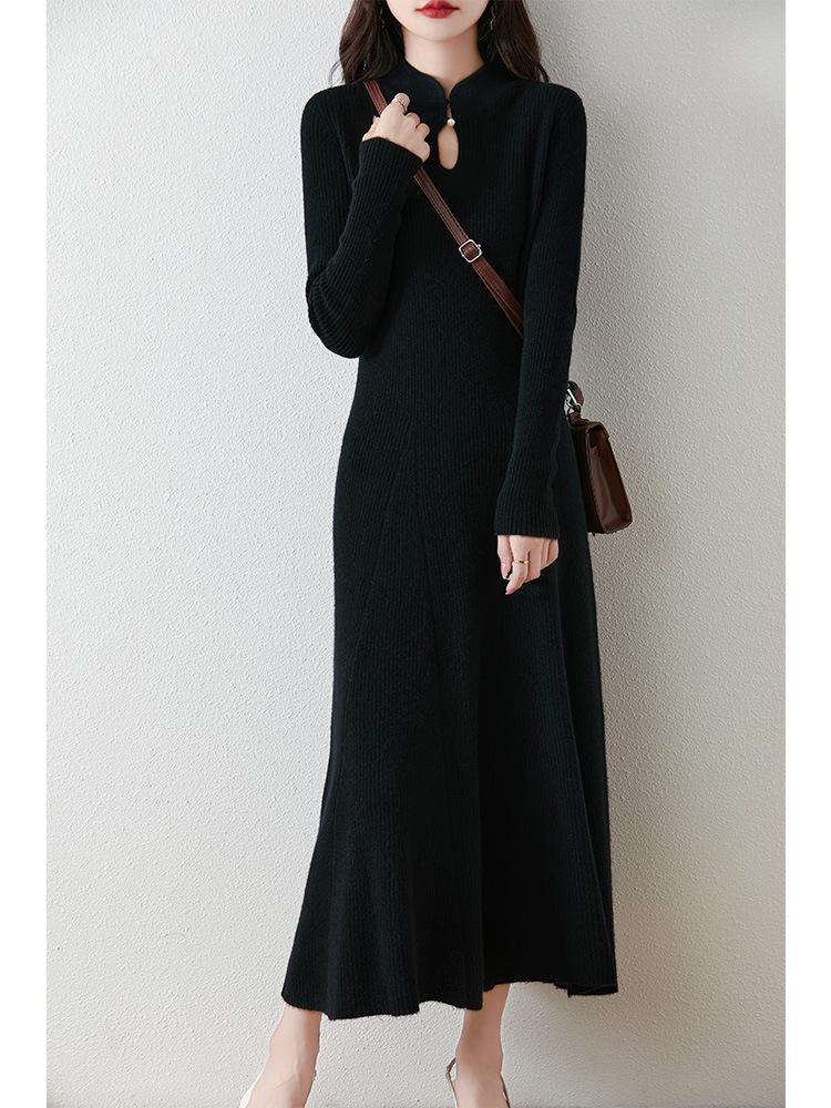 Autumn/Winter Slimming Knitted Pure Wool Fishtail Qipao Dress