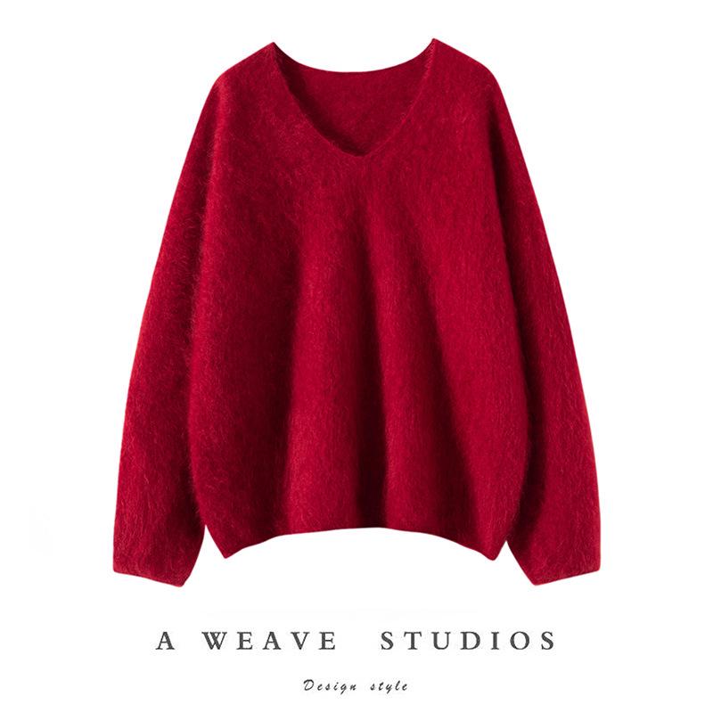 Women's V-Neck Slim-Fit Pure Cashmere Pullover Sweater - Soft & Luxurious Autumn/Winter Style