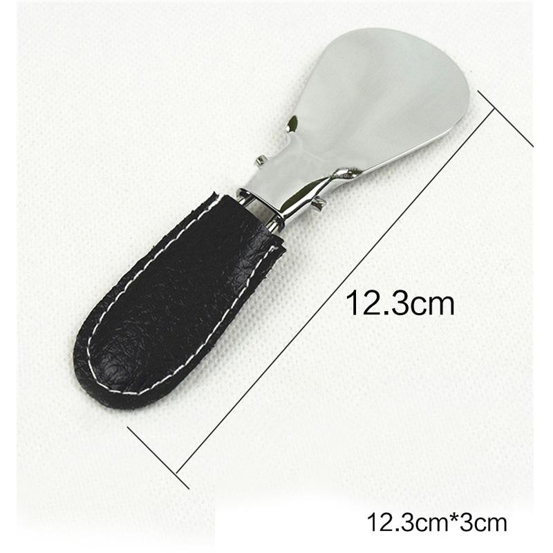 Easy Carry Black Folding Shoehorn Metal Durable With Stainless Steel Faux Leather Portable Fashion Mini Shoe Horns Accessories