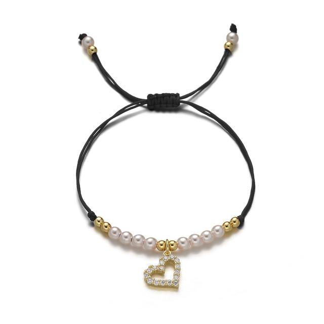 Fashion Heart Leaf Charm Bracelet Women Adjustable Imitation Pearls Braided Macrame Beads Bracelet For Women Jewelry Gift