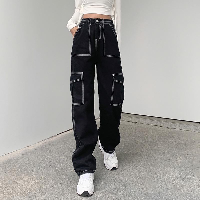 High Waist Slimming Overline Design Sense Handsome Jeans Women's Loose Street Casual Wide Leg Overalls
