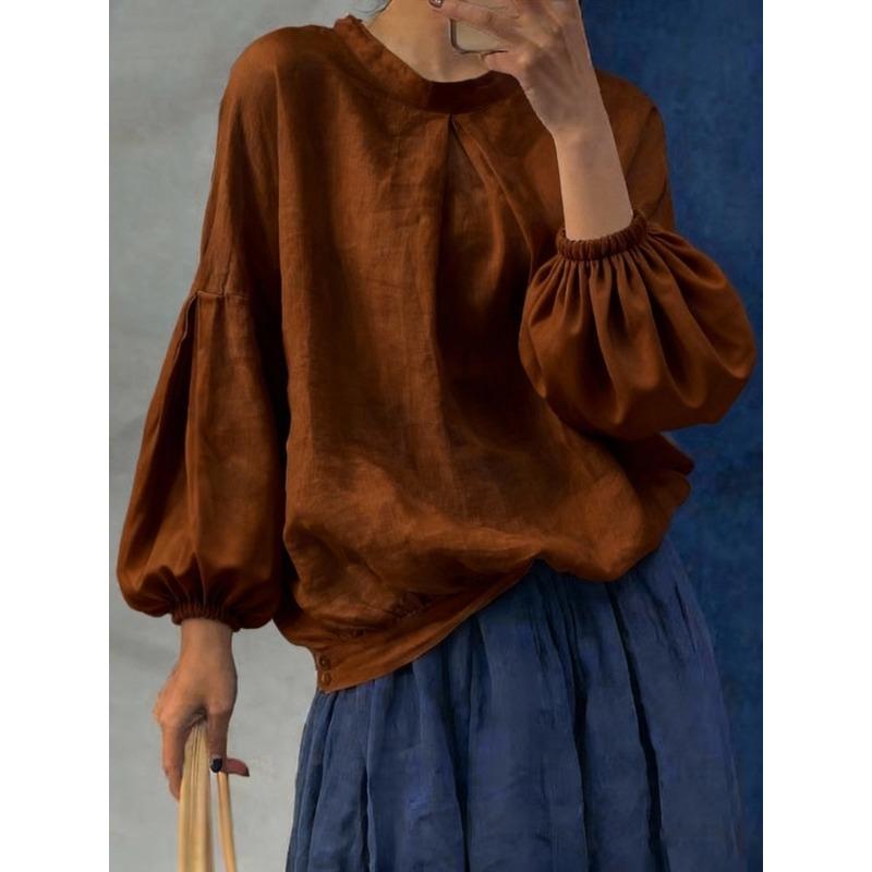 Autumn New Women's Casual Loose Fashion Solid Color Long-sleeved Round Neck Pullover Shirt